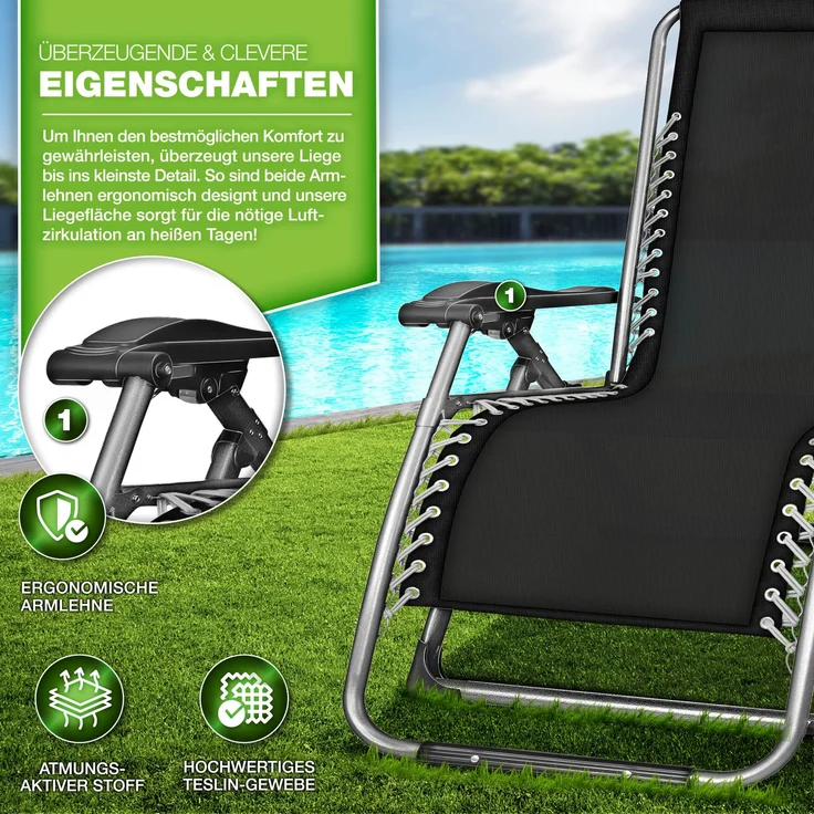 tillvex® Liegestuhl klappbar bis 200 kg Beige | Sonnenliege wetterfest für Balkon, Garten & Terrasse | Outdoor Liege verstellbar mit dickem Polster | Relaxliege mit Nackenkissen, Getränkehalter & Auflage – Bild 9