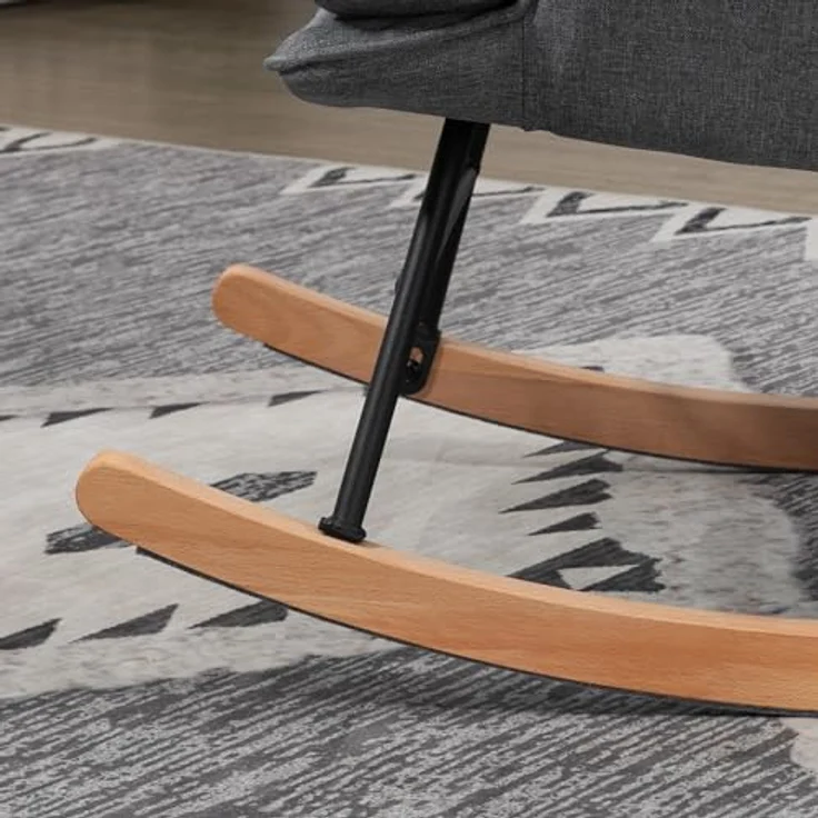 HOMCOM Schaukelsessel mit Hocker, Relaxsessel mit Leinenoptik (Armlehnsessel, 2-St, Schwingsessel), für Wohnzimmer, Schlafzimmer, Grau – Bild 8