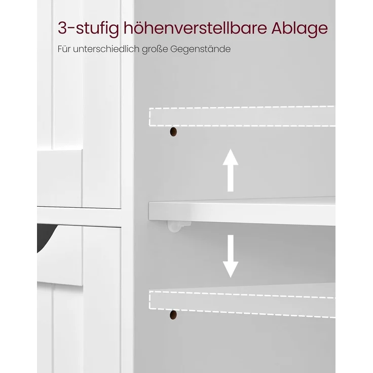 Vasagle Badezimmerschrank, schmaler Badschrank, Beistellschrank, Kommode, mit Schubladen, Schranktür, verstellbare Ablage, x x cm,, Weiß, 4 – Bild 5
