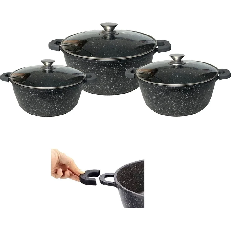 XXL Kochtopf Kasserolle Topf Set 6-tlg schwarz Glasdeckel Cheffinger CF-DCS-01 – Bild 5