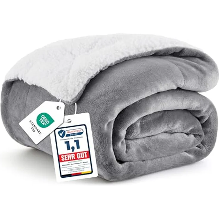 BEDSURE Decke Sofa Kuscheldecke Grau - warm Sherpa Sofaüberwurf Decke, Dicke Sofadecke Couchdecke, 150x200 cm XL Flauschige Wohndecke für Couch – Bild 2