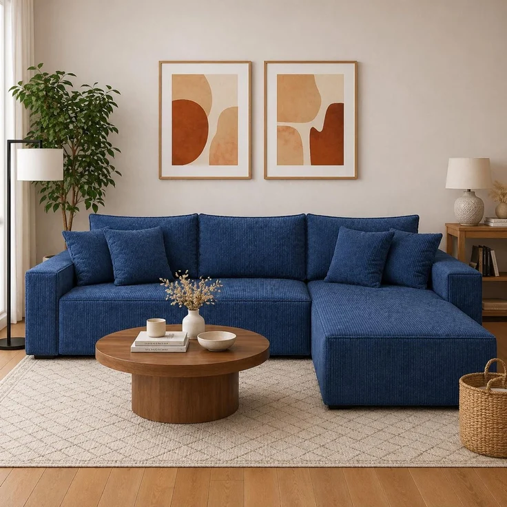 KRISAN MÖBEL Ecksofa EDEN in Blau 235 x 75 x 144 cm, modernes Ecksofa mit Schlaffunktion Links und Rechts montierbar – Bild 6