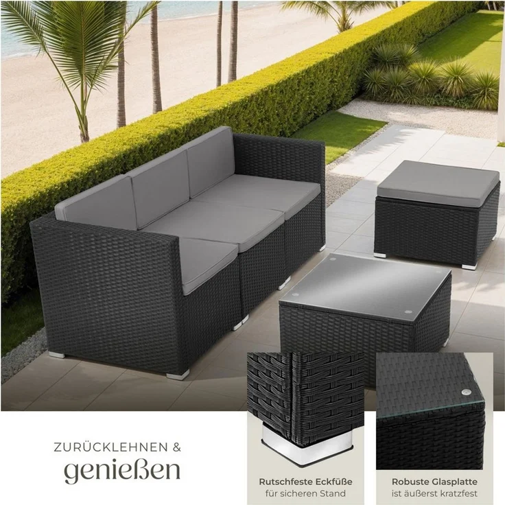 tectake Loungeset Rattan Lounge, (Set, 5-tlg), für 3 bis 4 Personen – Bild 3