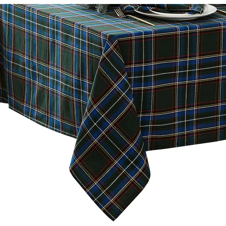 Elrene Home Fashions Stowe Tischdecke, Schottenkaro, Weihnachts-/Wintermotiv, Baumwolle, rechteckig, 132,1x177,8 cm, Grün