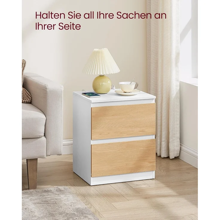VASAGLE Nachttisch mit Steckdosenleiste, 2er Set, Beistelltisch, 2 Schubladen, 2 AC-Steckdosen, 2 USB-A-Anschlüsse, Wohnzimmer Schlafzimmer, modern, mandelgelb LET821Y02 – Bild 6