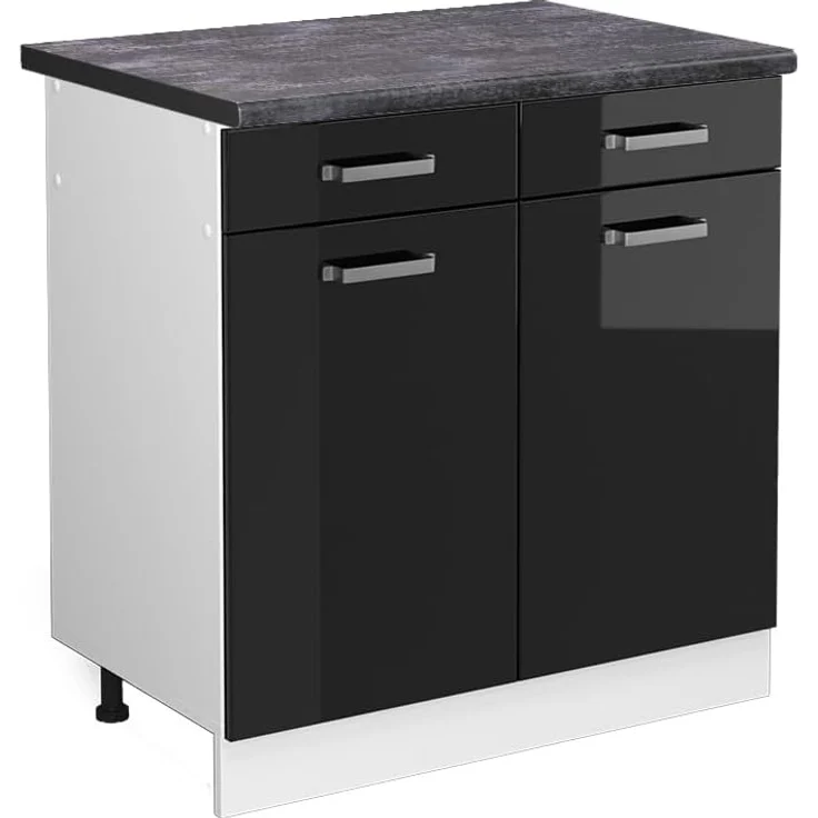 Vicco Küchenunterschrank R-Line, Schwarz Hochglanz/Weiß, 80 cm, AP Anthrazit