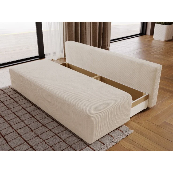 Wohnero 24 Zaya Premium Schlafsofa 201x91 cm mit Bettkasten & DL-Automatik – 201x137 cm Liegefläche, 3-Sitzer Sofa mit Schlaffunktion - Creme – Bild 7