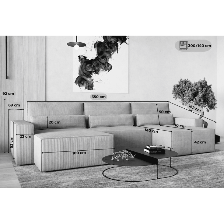 Wohnlandschaft Brazil Mini U-Form |Schlaffunktion |Bettkasten|Cord – Bild 5