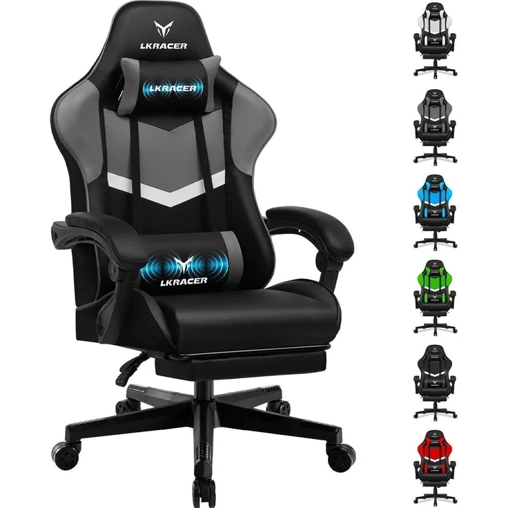 Gaming Stuhl Fußstütze Lendenkissen 150kg Grau
