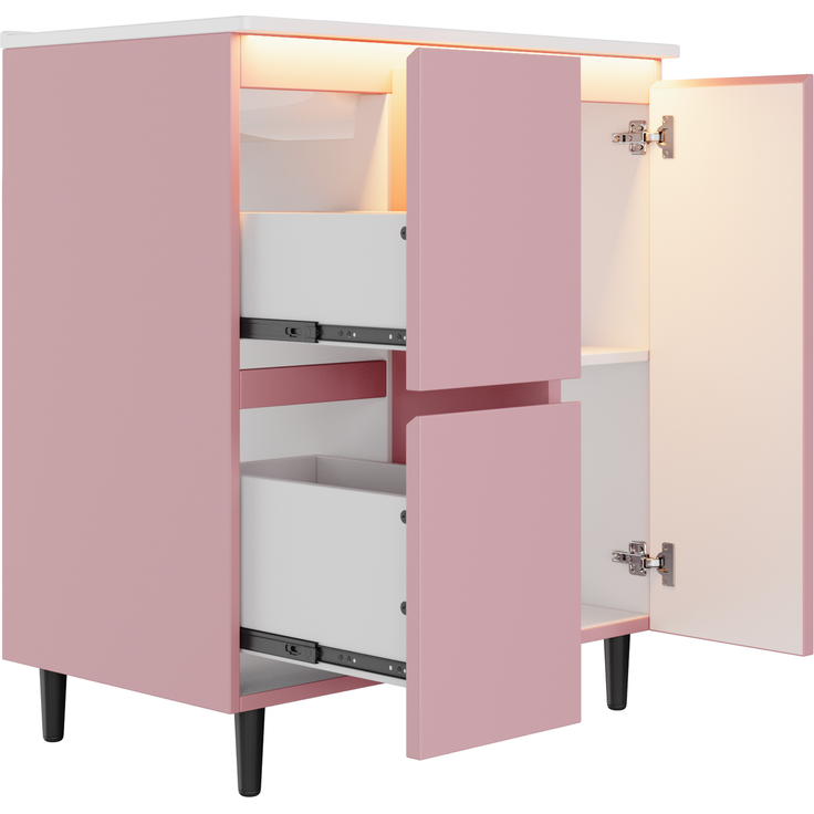 Waschtischunterschrank 76x47x89 cm in Rosa, mit Keramikbecken und LED-Sensorlicht – Bild 10