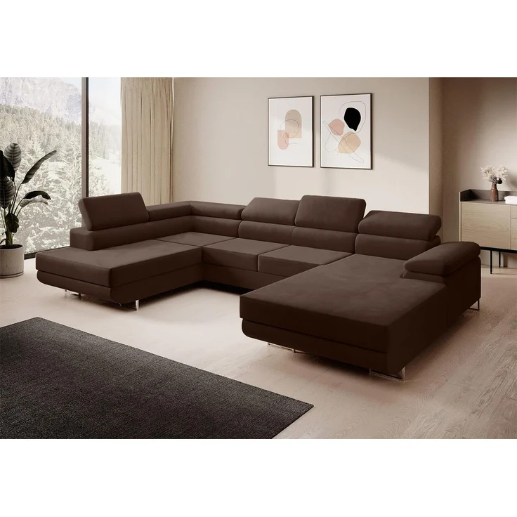 Ecksofa MARGO U- Form, moderne Couch mit Schlaffunktion, verstellbare Kopfstützen, zwei Bettkästen, große Polstercouch – Kronos 06, 72 x 203 x 347 cm – Bild 1