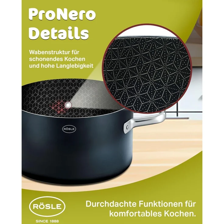 RÖSLE Kochtopf EBONIC Ø20 cm ProNero Keramik-Wabenbeschichtung 911061 – Bild 8