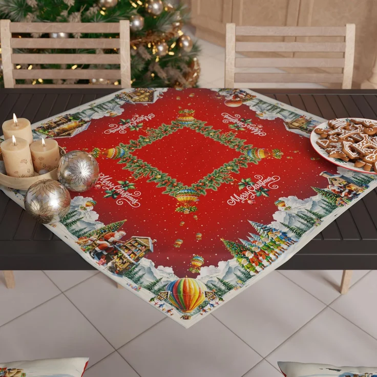 PETTI Artigiani Italiani – Weihnachts-Tafelaufsatz, Weihnachts-Tafelaufsatz für die Küche, 90x90 cm, Tischläufer, Weihnachtsmanndorf-Tafelaufsatz, 100 % Made in Italy