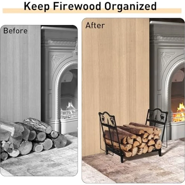 Todeco Faltbarer Kaminholzregal Metall, 38x32x40 cm, Elch-Motiv Brennholzregal, Kamin-Brennholzständer mit praktischem Griff für Innen und Außen – Bild 7