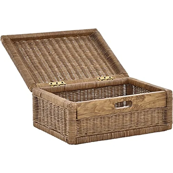 Krines Home Aufbewahrungskorb Flacher Korb mit Deckel Rattan geflochten Regalkorb Aufbewahrungsbox – Bild 4
