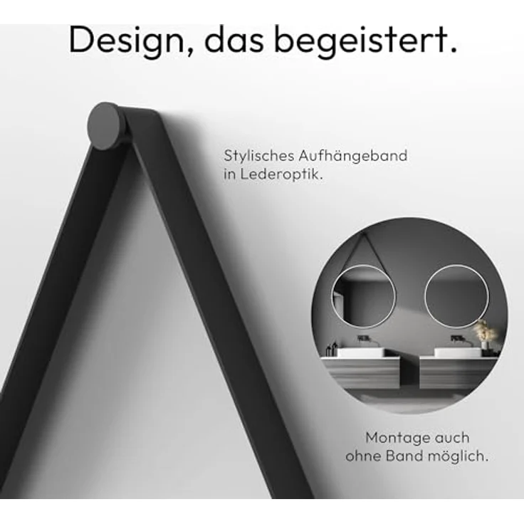 Talos White Style runder Wandspiegel Ø 80 cm, matt weißer Aluminiumrahmen, Badezimmerspiegel mit Aufhängeband, modernes Design für Badezimmer und Wohnung – Bild 4