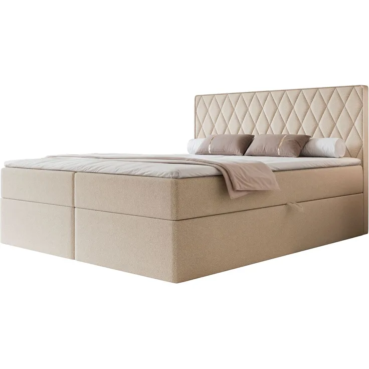 Selsey 'Carenzo' Boxspringbett mit Bonellmatratze, Topper, Chenille, beige, 160x200 cm