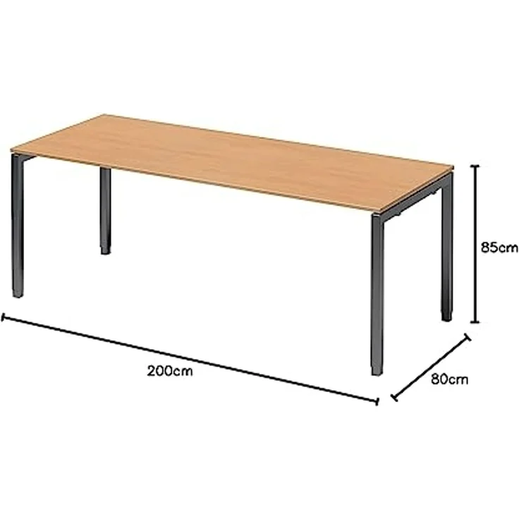 BISLEY Cito Schreibtisch, 650-850 mm höheneinstellbares U-Gestell, Metall, Bc334 Dekor Buche, Gestell Anthrazitgrau, 80 x 200 x 85 cm – Bild 2