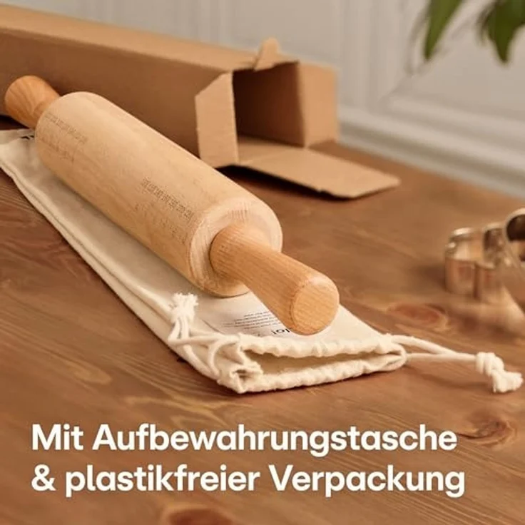Praknu Nudelholz Nudelholz - Teigroller aus FSC® Buchenholz - Mit Maßeinteilung Buchenholz, (1-tlg), Teigroller aus nachhaltigem FSC Holz, Für gleichmäßiges Ausrollen – Bild 6
