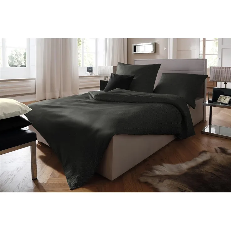 Fleuresse Lech Edelflanell Bettwäsche 240x220 Fischgrät dunkelgrau uni 603089-1