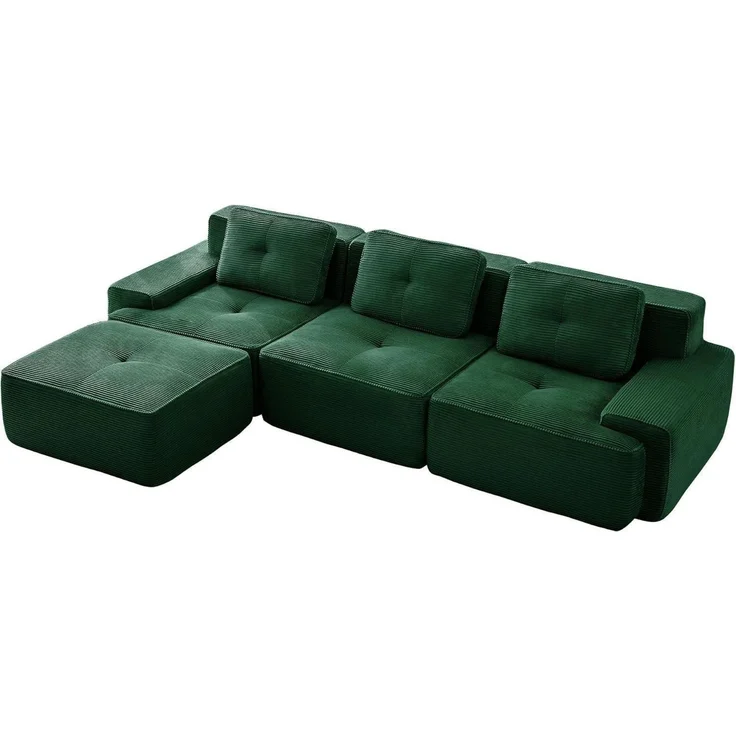 3 Sitzer Sofa modular Ecksofa Cord Grün 3-Sitzer-Sofa + 1 Hockern – Bild 5