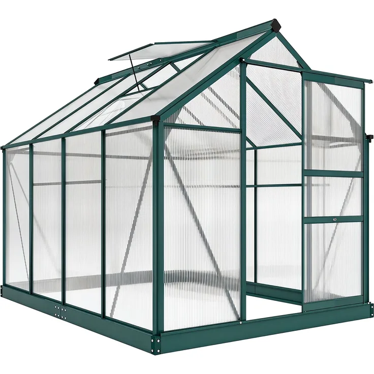MELAYR, Gewächshaus, Treibhaus, mit Dachfenster, Schiebetür, transparent, 190 x 252 x 201 cm, Grün