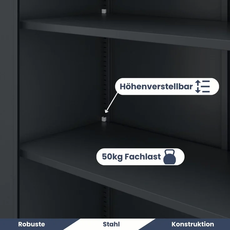 Aktenschrank abschließbar KADO - 4 Ebenen verstellbar, Flügeltüren | Metallschrank Werkstatt Mehrzweckschrank Büroschrank aus Stahl Werkzeugschrank, 140x90x40cm Anthrazit – Bild 4