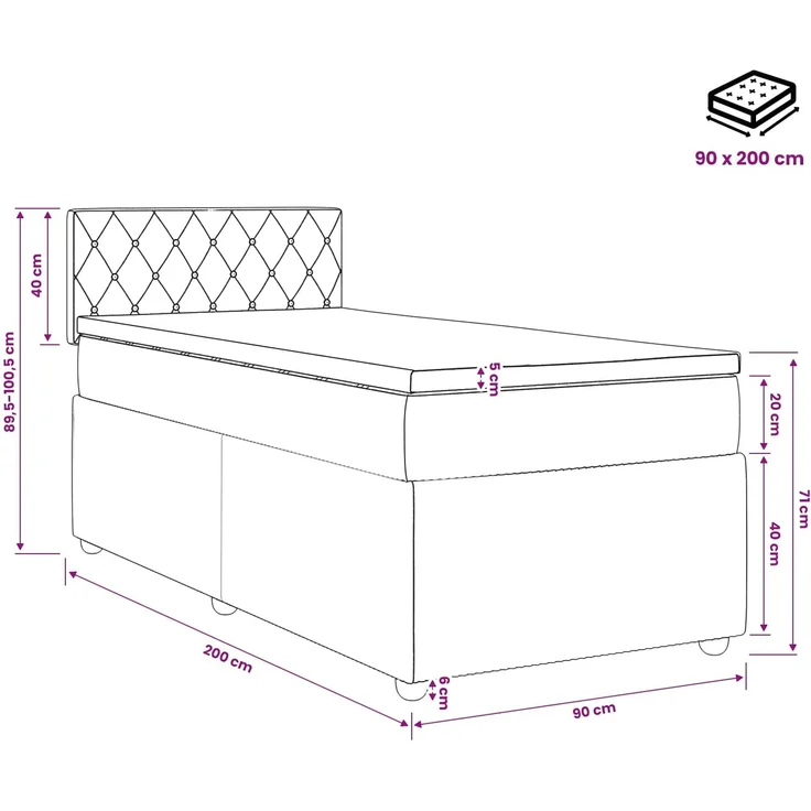vidaXL Boxspringbett mit Matratze mit Kopfteil Rosa 90 x 200 cm Samt 3451600 – Bild 12