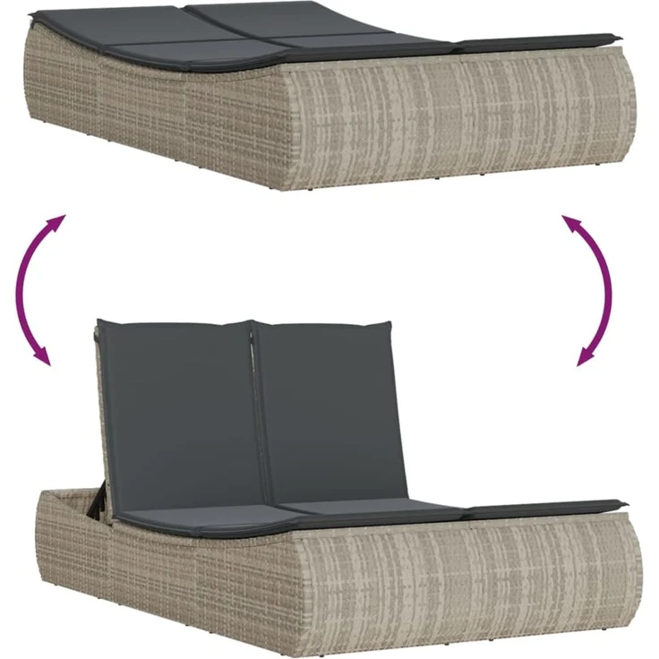 vidaXL Doppel-Sonnenliege mit Kissen Hellgrau Poly Rattan 368095 – Bild 7