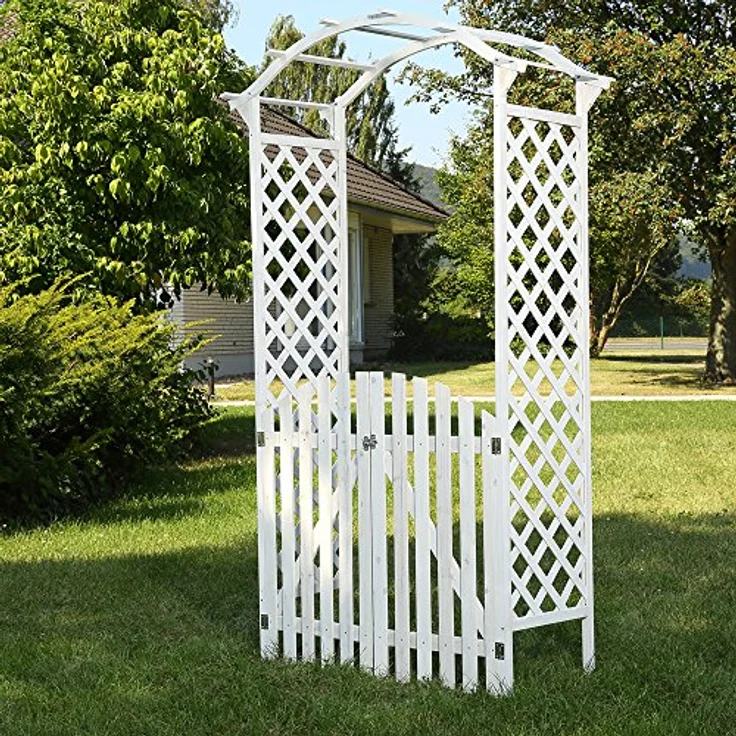 Rosenbogen Weiß Holz Pergola Torbogen Rankhilfe Spalier Rankenbogen Gartentür - Melko – Bild 3