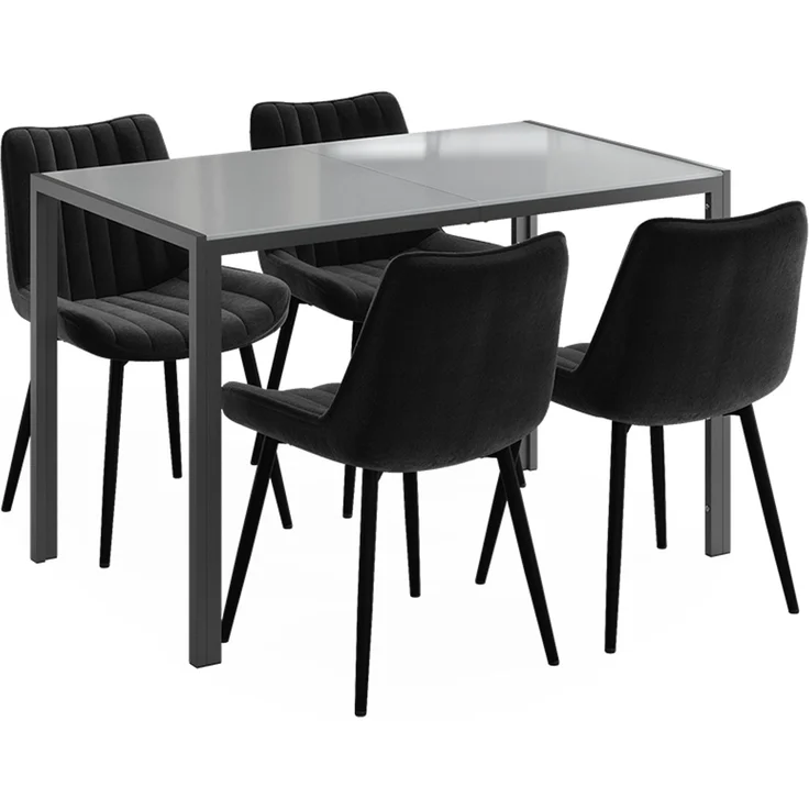 Esstisch Set Grand Grau 120 x 70 cm mit 4 Stühlen (Schwarz) Vicco – Bild 1