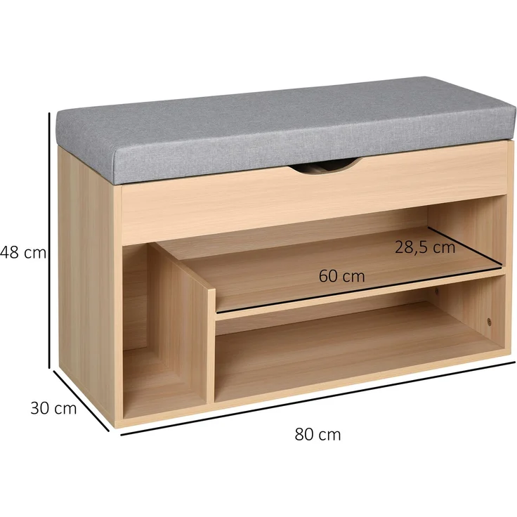 Schuhschrank, Schuhbank mit 2 Ebenen, Stauraum, Nische + integrierter Stauraum mit Kissen in Beige-Grau – Bild 5