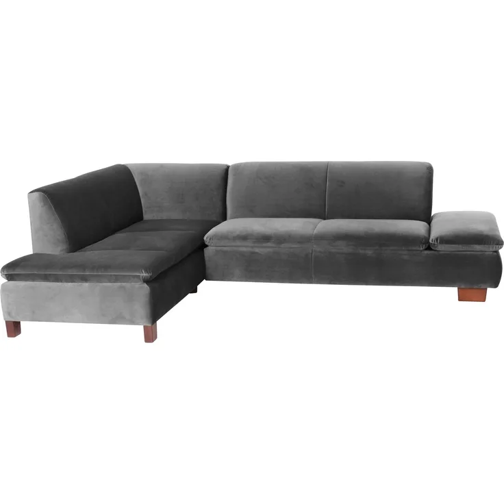 Ecksofa mit Ottomane links Kaye Bezug Samtvelours Buche nussbaum dunkel / anthrazit 23088
