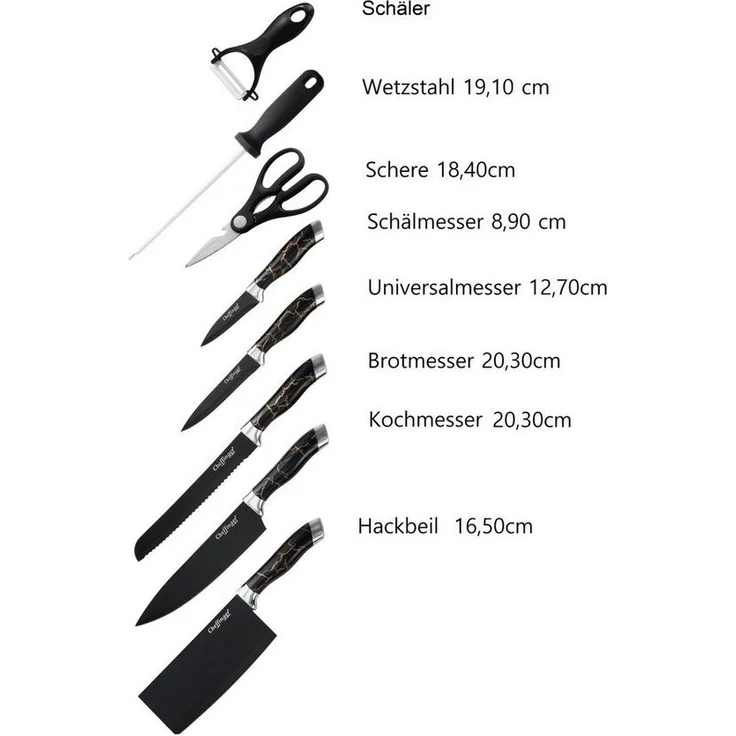 9 tlg Messerset Kochmesser Messerständer drehbar Edelstahl Messer Marmordesign – Bild 2