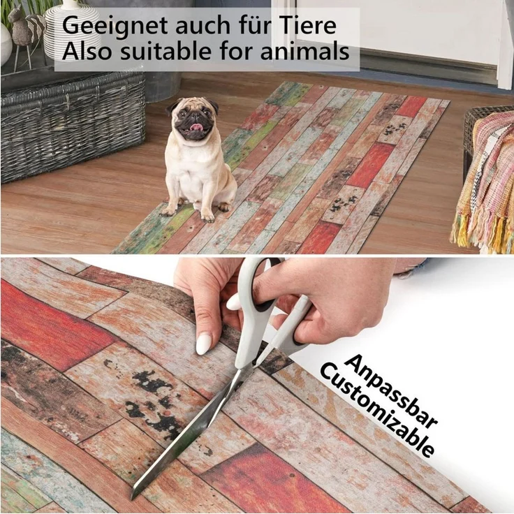 ANRO Küchenläufer RANNA Hochwertig Küchenteppich Teppich Textil, Eckig, Bodenläufer 100x65cm Holz Altparkett Beige pflegeleicht – Bild 4