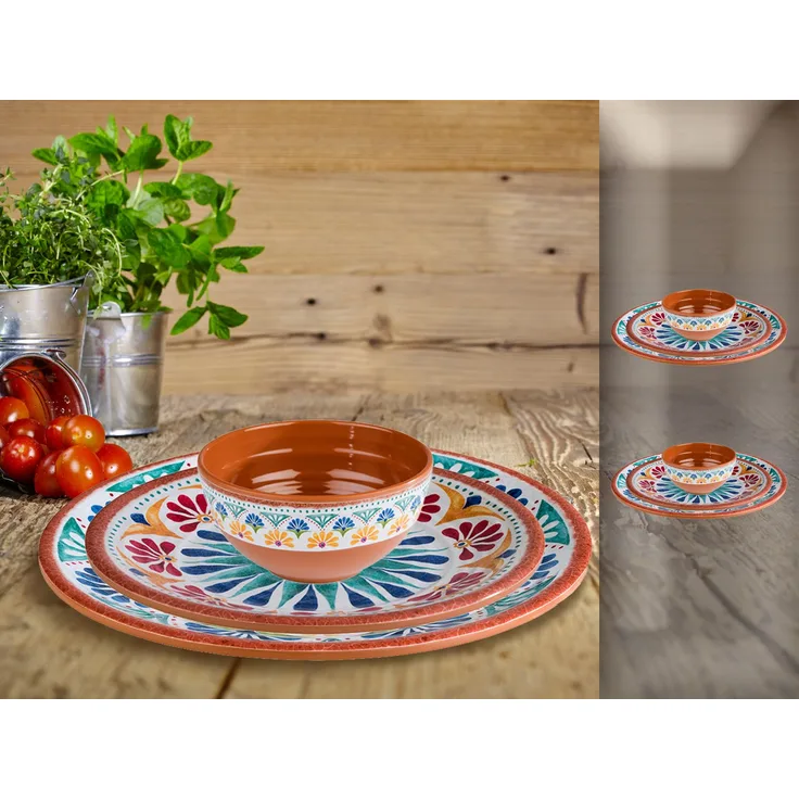 Campinggeschirr, Melamin Ess-Geschirr Set für 2 Personen, mediterranes Design