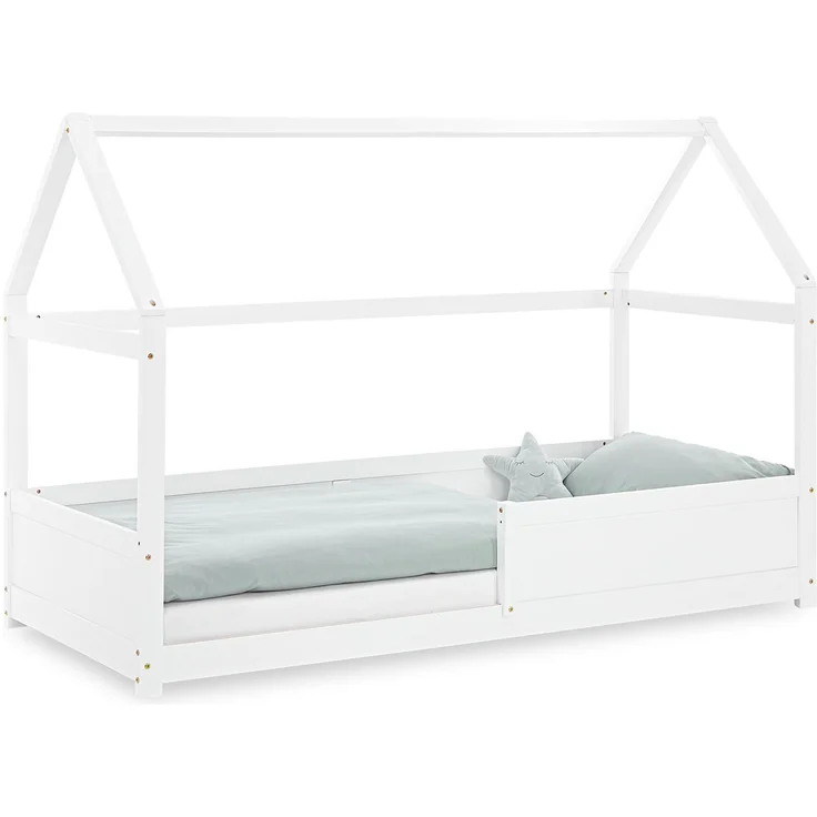 Kinderbett 90x200 cm Bodenbett Hausbett Holzbett Rausfallschutz Montessori Bett Weiß Kleinkinderbett Lattenrost – Bild 7