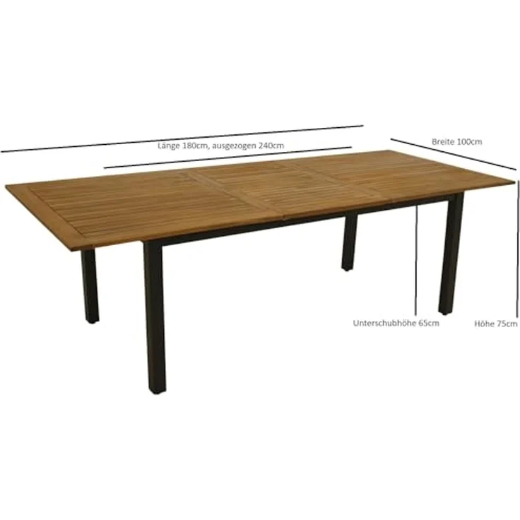 DEGAMO SARONNO Garten-Ausziehtisch, Alu + Akazie, anthrazit/braun, 180/240x100cm – Bild 2