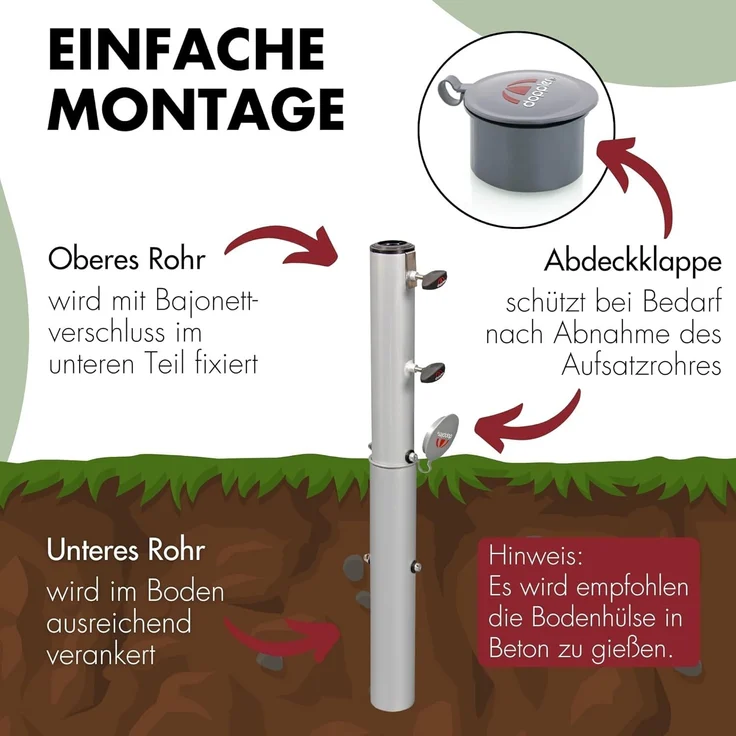 Doppler ALU Bodenhülse Universal mit Bodenanker für Rohr ø 32 - 60 mm – Bild 3