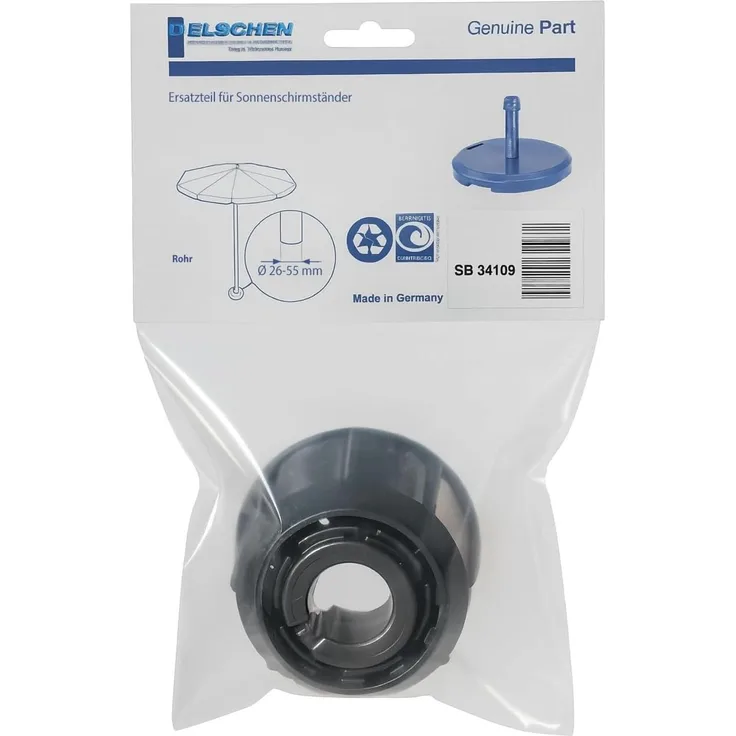 Delschen SB34109G Überwurfmutter mit Adapterset für Schirmstöcke Ø 26-55 mm, eisengrau, 5-teilig (1 Set)