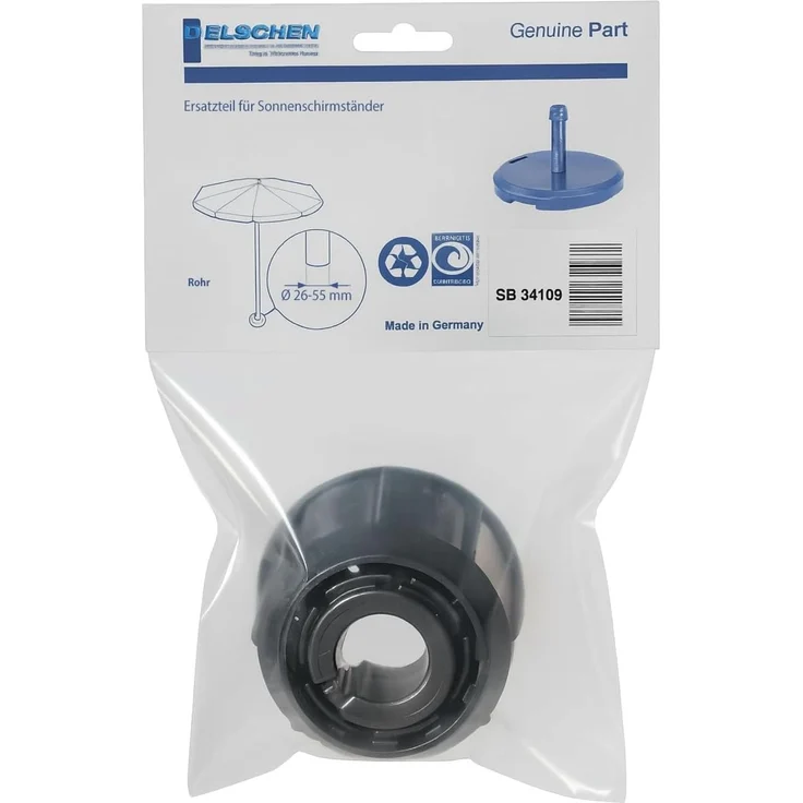 Delschen SB34109G Überwurfmutter mit Adapterset für Schirmstöcke Ø 26-55 mm, eisengrau, 5-teilig (1 Set) – Bild 1
