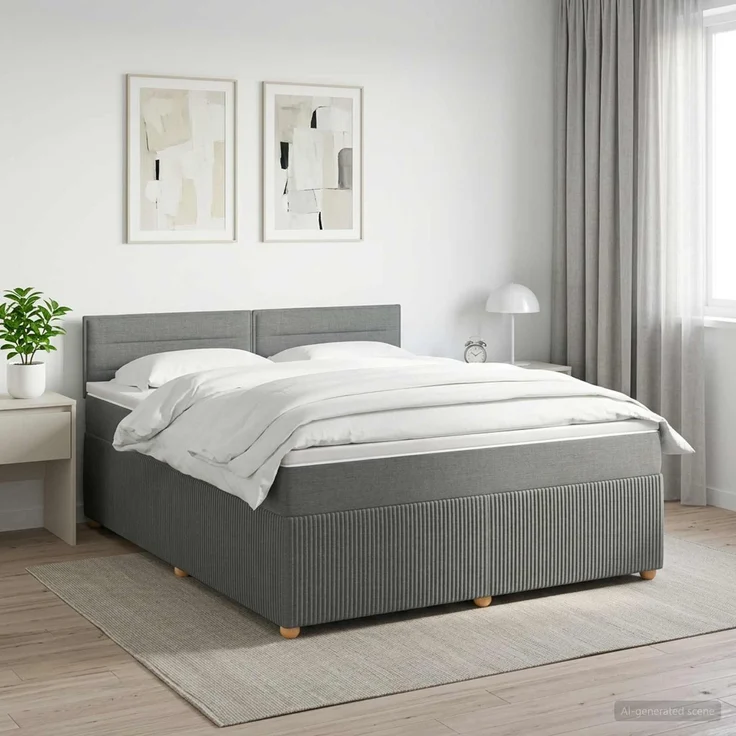 vidaXL Boxspringbett mit Matratze Dunkelgrau 140 x 190 cm Stoff 3451455 – Bild 1