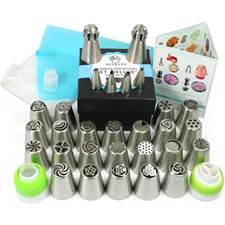 Wenburg Spritztüllen 29er-Set Basic Spritztüllen mit E-Book, Edelstahl, (29-tlg), kreativ dekorieren Muffin Cupcake Kuchen Torten rostfreies Edelstahl – Bild 2
