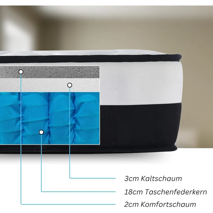 Arensberger EMILIA Federkernmatratze mit GEL-Schaum und integriertem Topper | 140x200 cm Höhe 23cm | Härtegrad H3/ H4 | HR Taschenfederkern Matratze – Bild 5