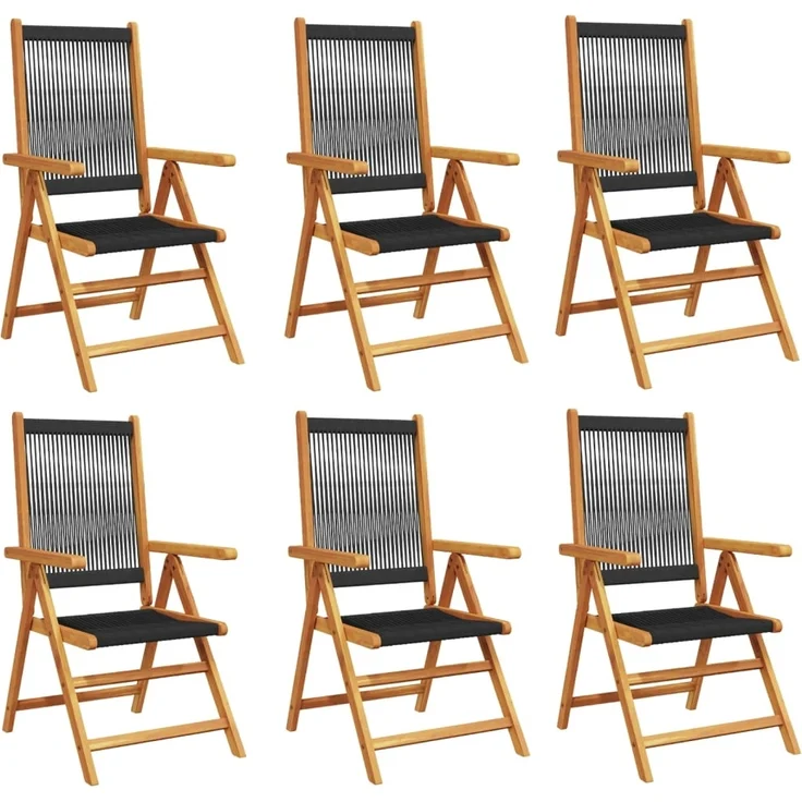 vidaXL Gartenstuhl Verstellbar 6 Stk. Schwarz Massivholz Akazie 3214530 – Bild 1