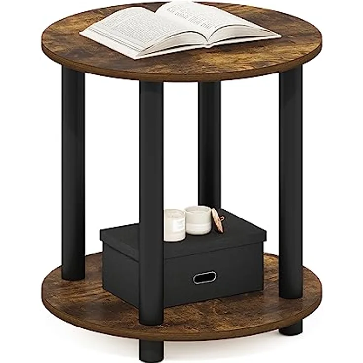 Furinno Turn-N-Tube 2-stufiger runder Beistelltisch aus Holz, Bernsteinkiefer