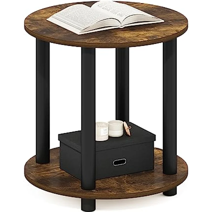 Furinno Turn-N-Tube 2-stufiger runder Beistelltisch aus Holz, Bernsteinkiefer – Bild 1