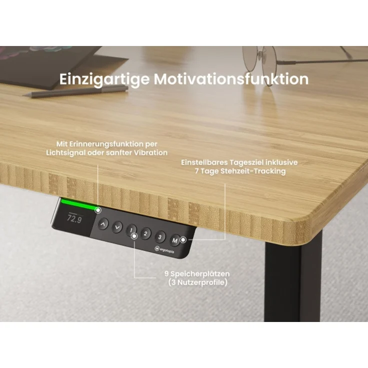 Desktopia Pro X - Elektrisch höhenverstellbarer Schreibtisch / Ergonomischer Tisch mit Memory-Funktion, Bambus Echtholz, Gestell Weiß, 180x80 cm – Bild 2