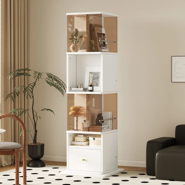 Drehbare Vitrine 50 x 50 x 160 cm aus MDF und braun getöntem Sicherheitsglas mit LED – Bild 1
