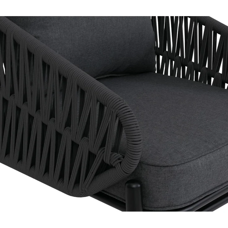 Aluminium-Gartenstuhl HWC-P90, Loungestuhl Sessel Outdoor, Seilgeflecht Rope Stoff/Textil (180g/m²) ~ anthrazit – Bild 6